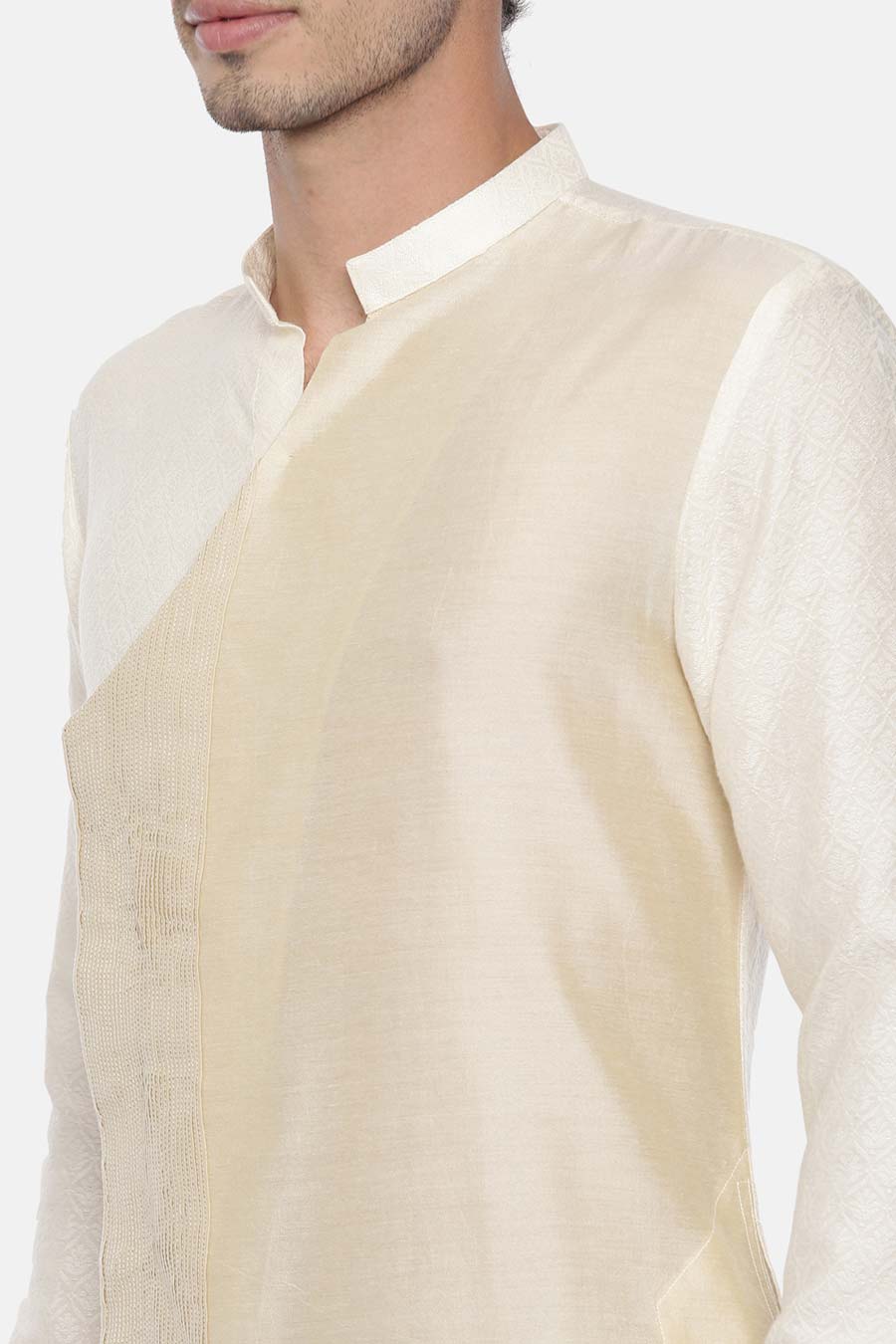 Cream Jacquard Overlap Kurta Set