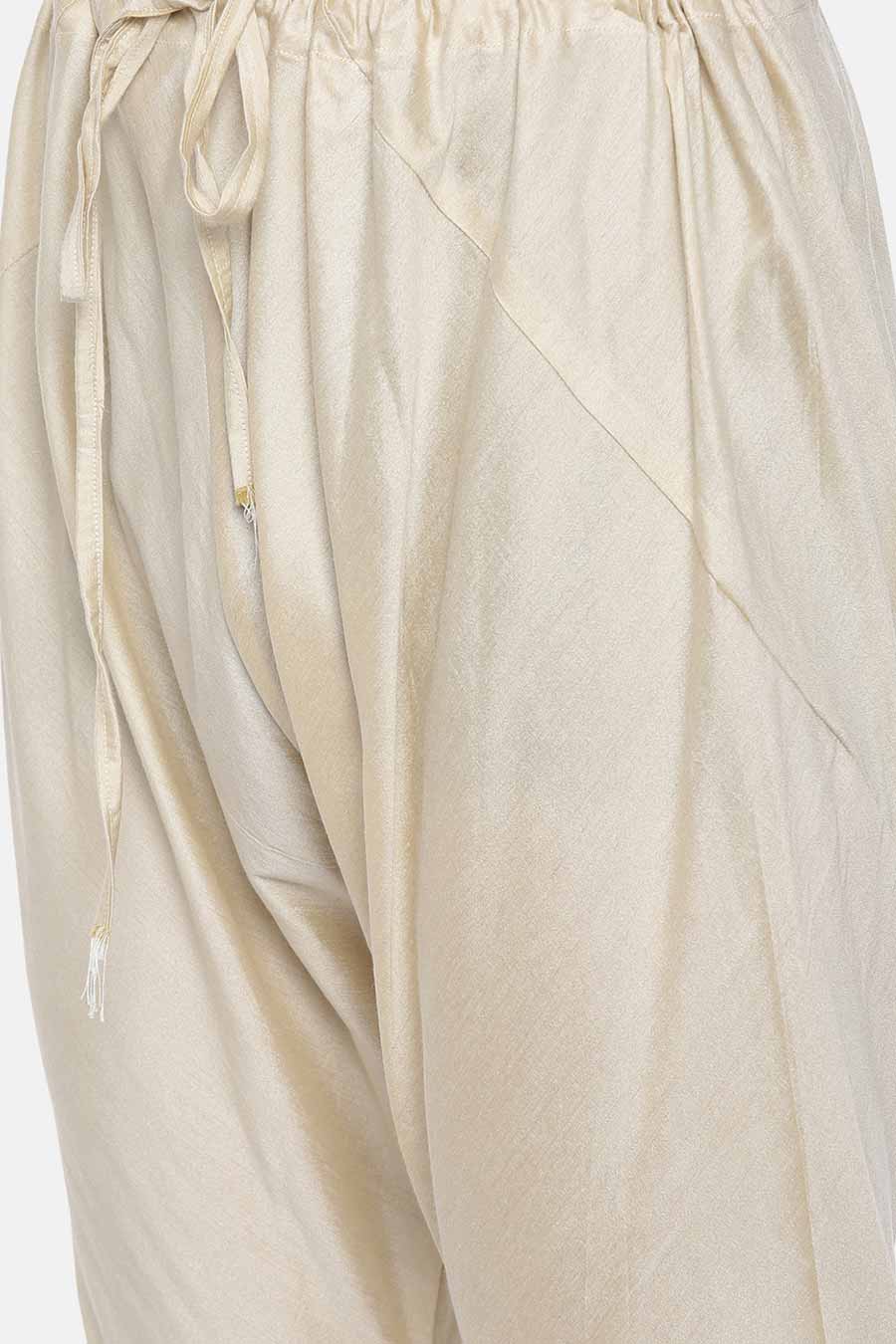 Cream Jacquard Overlap Kurta Set