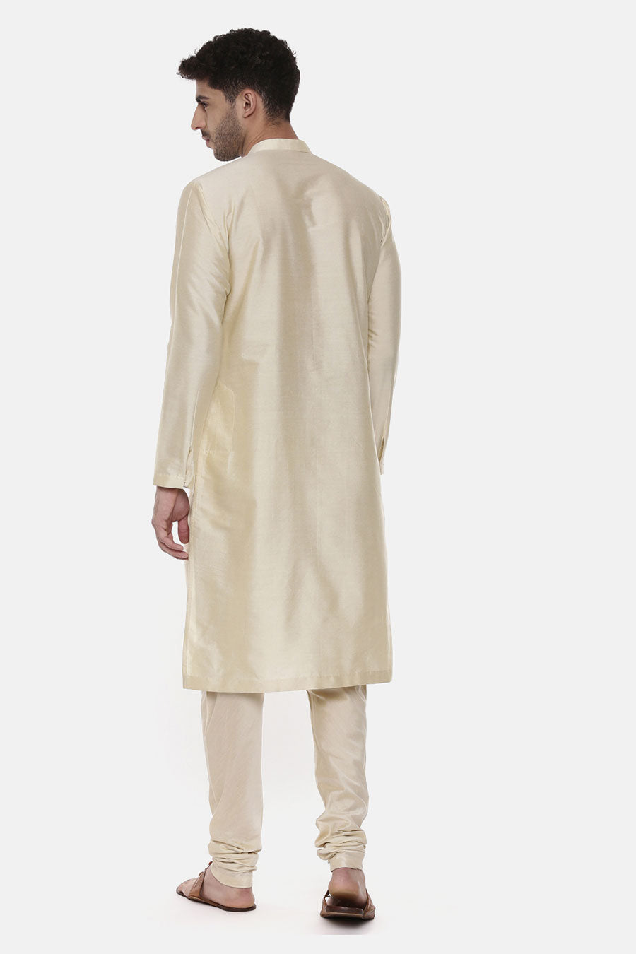Beige & Ivory Stitch-Detailed Panel Kurta Set