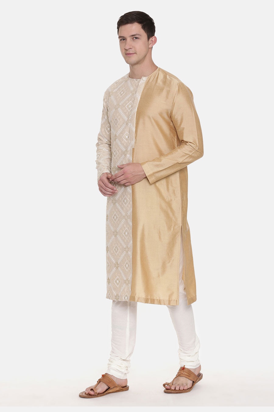 Gold & Beige Embroidered Kurta Set 