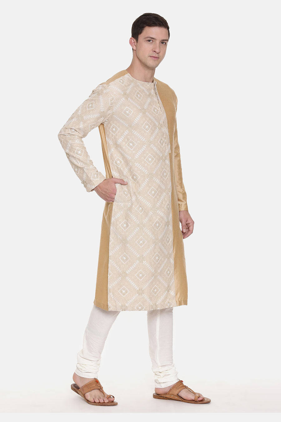 Gold & Beige Embroidered Kurta Set 