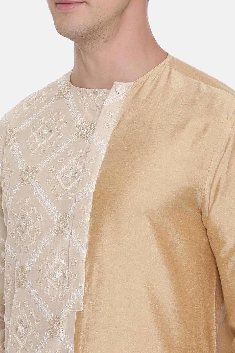 Gold & Beige Embroidered Kurta Set 