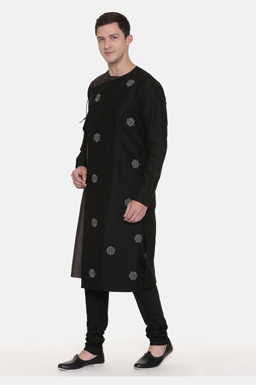 Black & Grey Embroidered Tie-Up Kurta Set