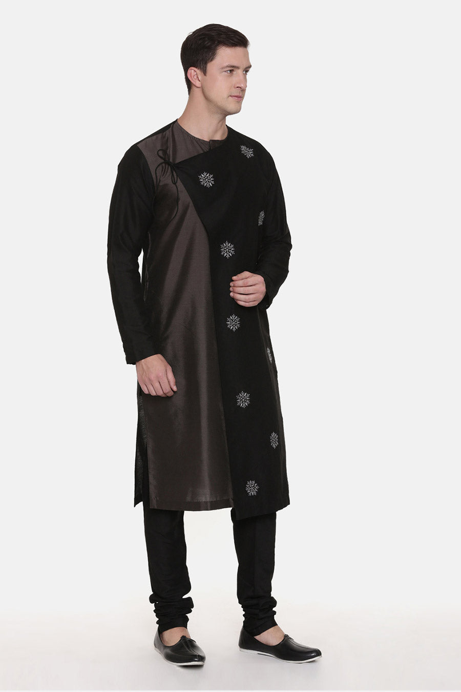 Black & Grey Embroidered Tie-Up Kurta Set