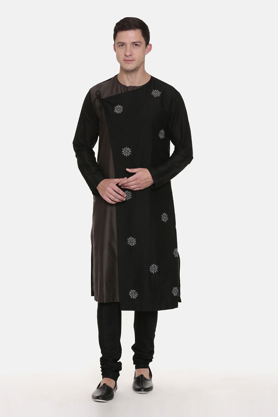 Black & Grey Embroidered Tie-Up Kurta Set