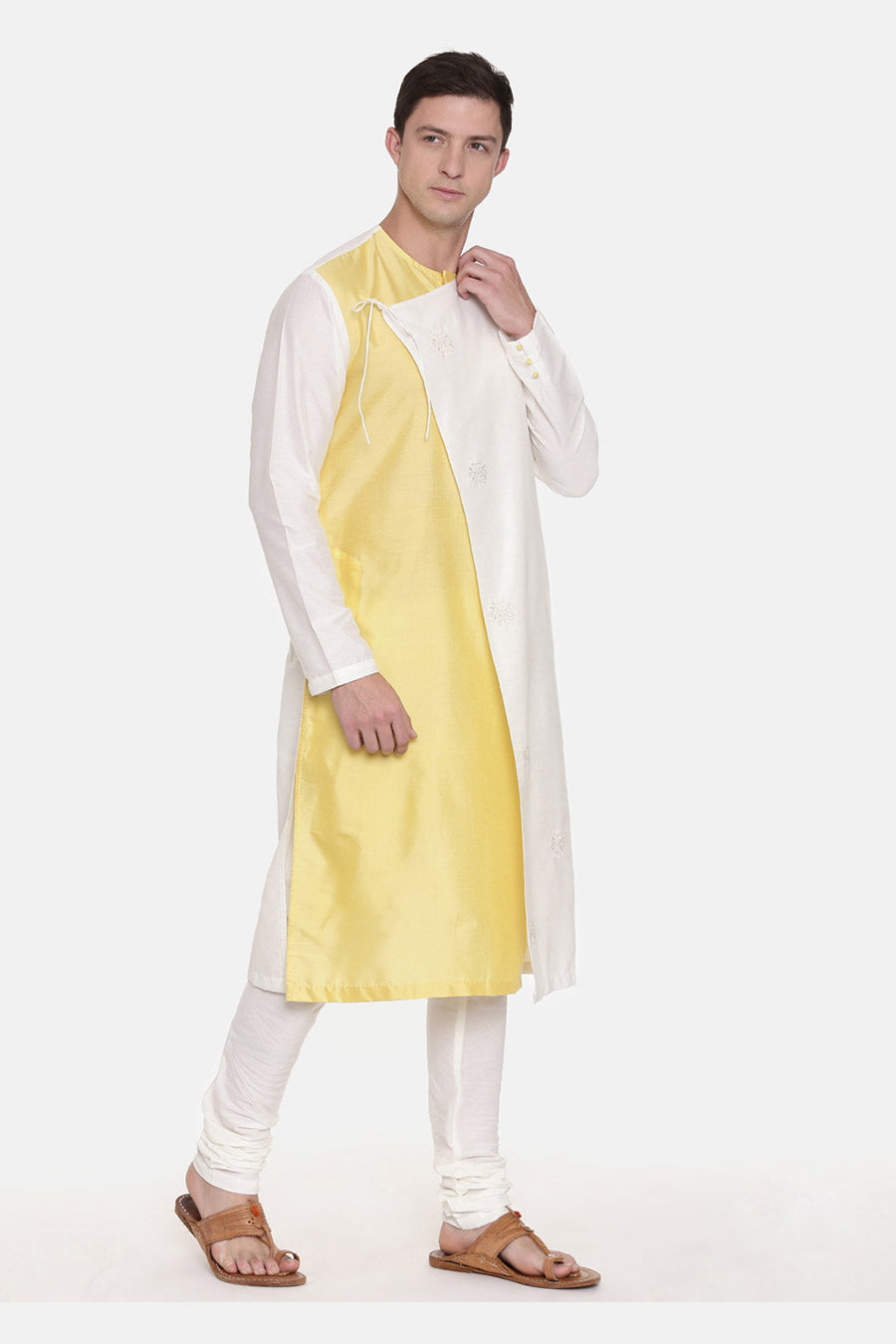 Yellow & Ivory Embroidered Tie-Up Kurta Set