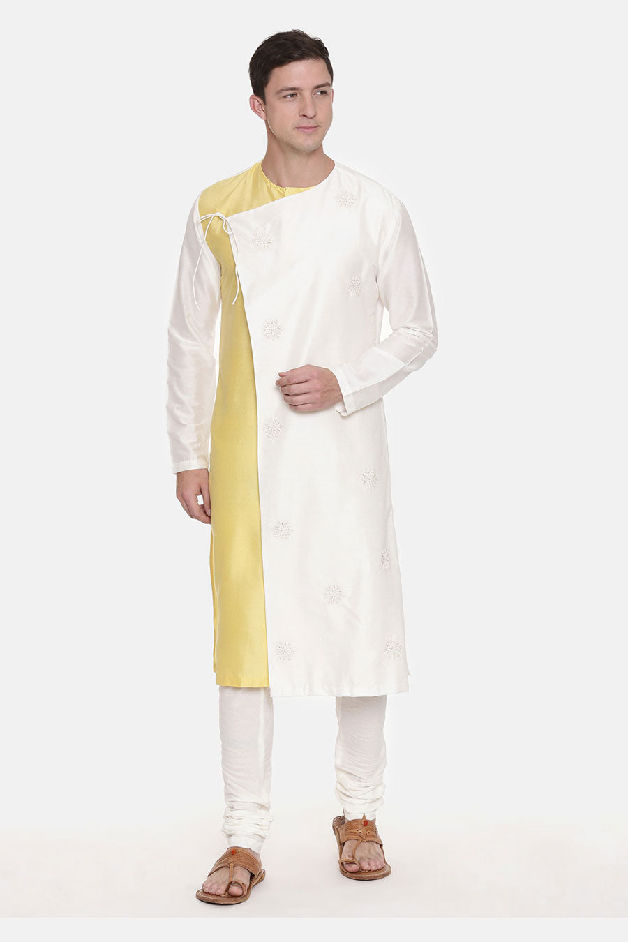 Yellow & Ivory Embroidered Tie-Up Kurta Set