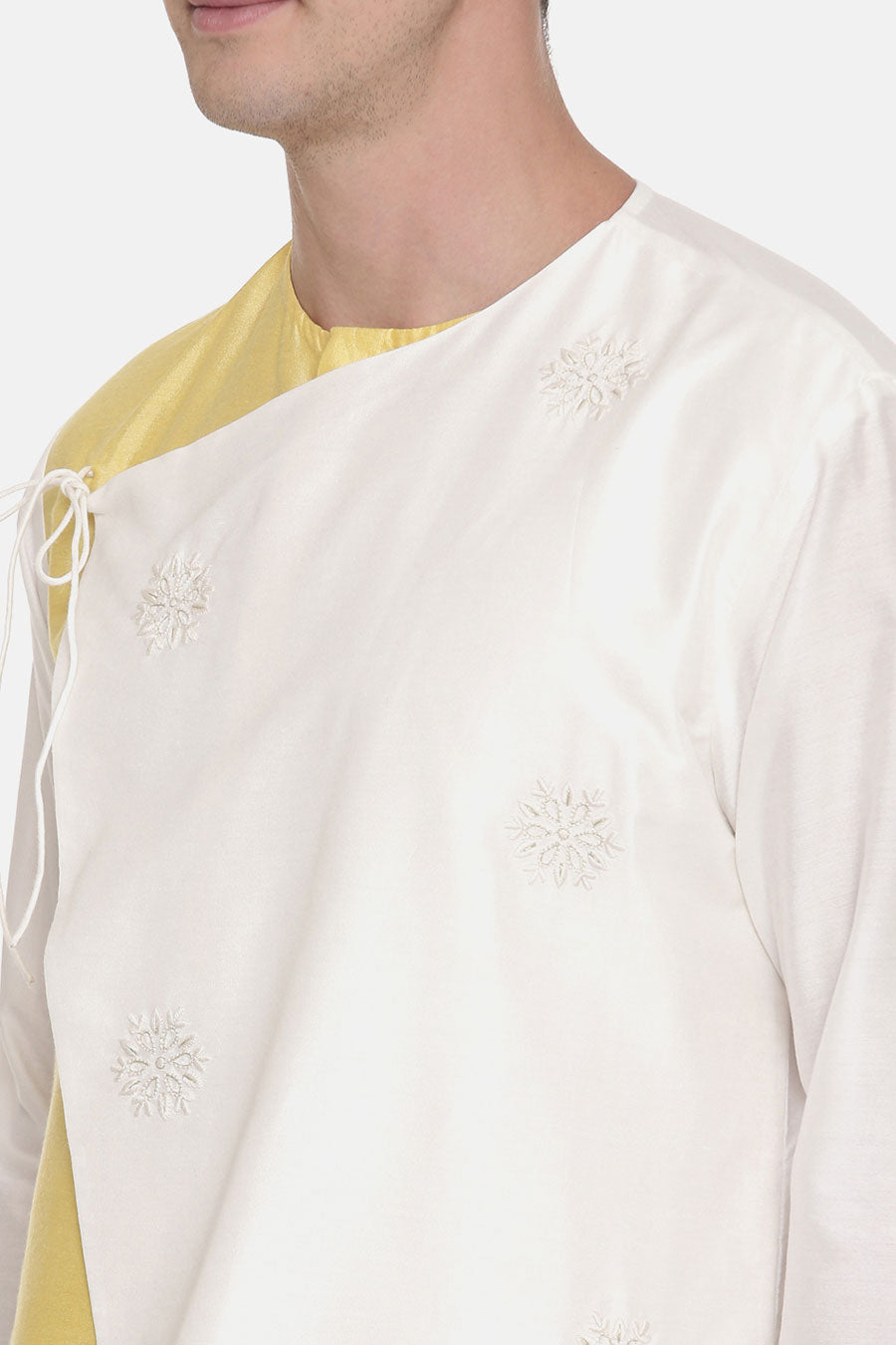 Yellow & Ivory Embroidered Tie-Up Kurta Set