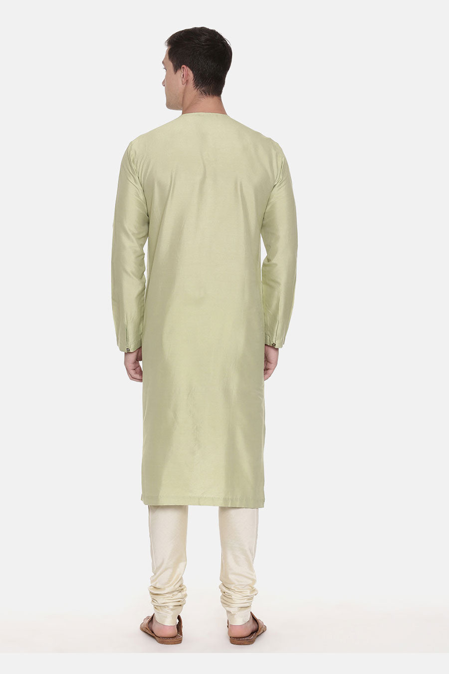 Pista Green Chanderi Printed Kurta Set