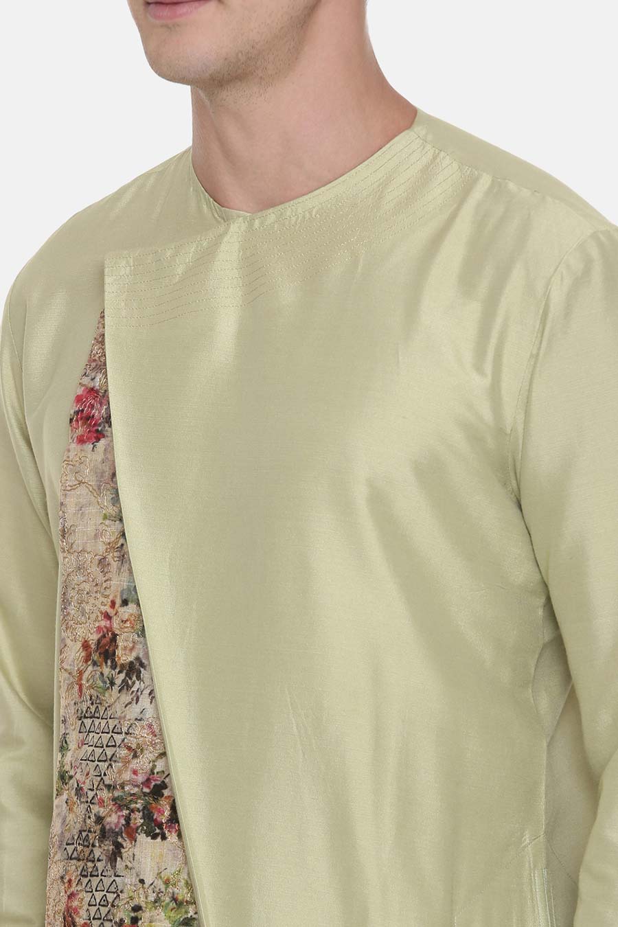 Pista Green Chanderi Printed Kurta Set
