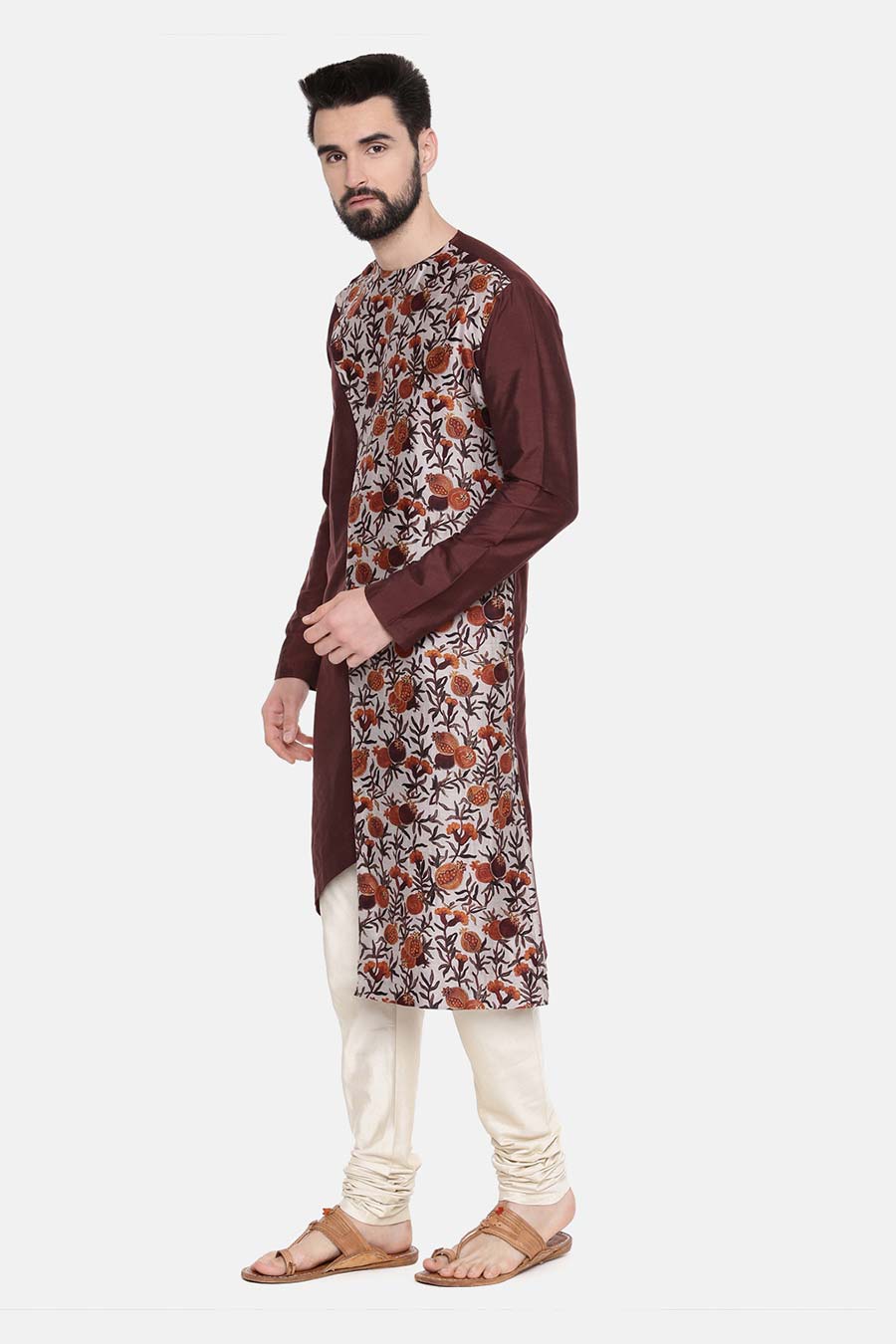 Brown Printed Panel Kurta Set
