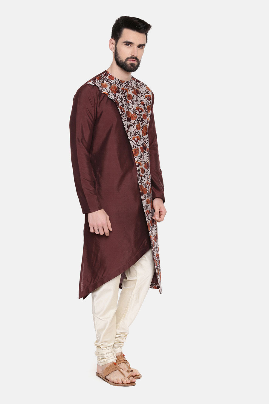 Brown Printed Panel Kurta Set