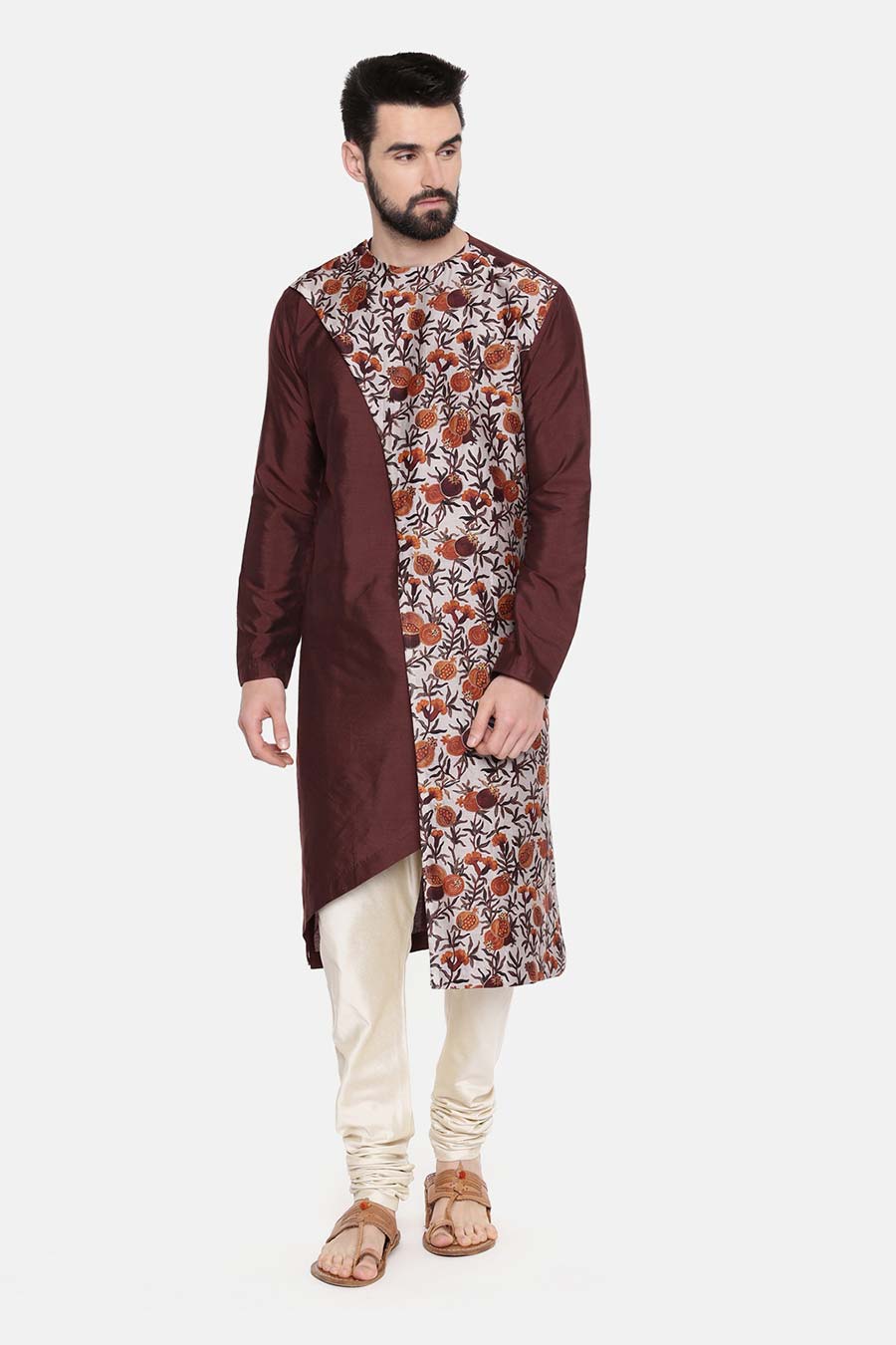 Brown Printed Panel Kurta Set