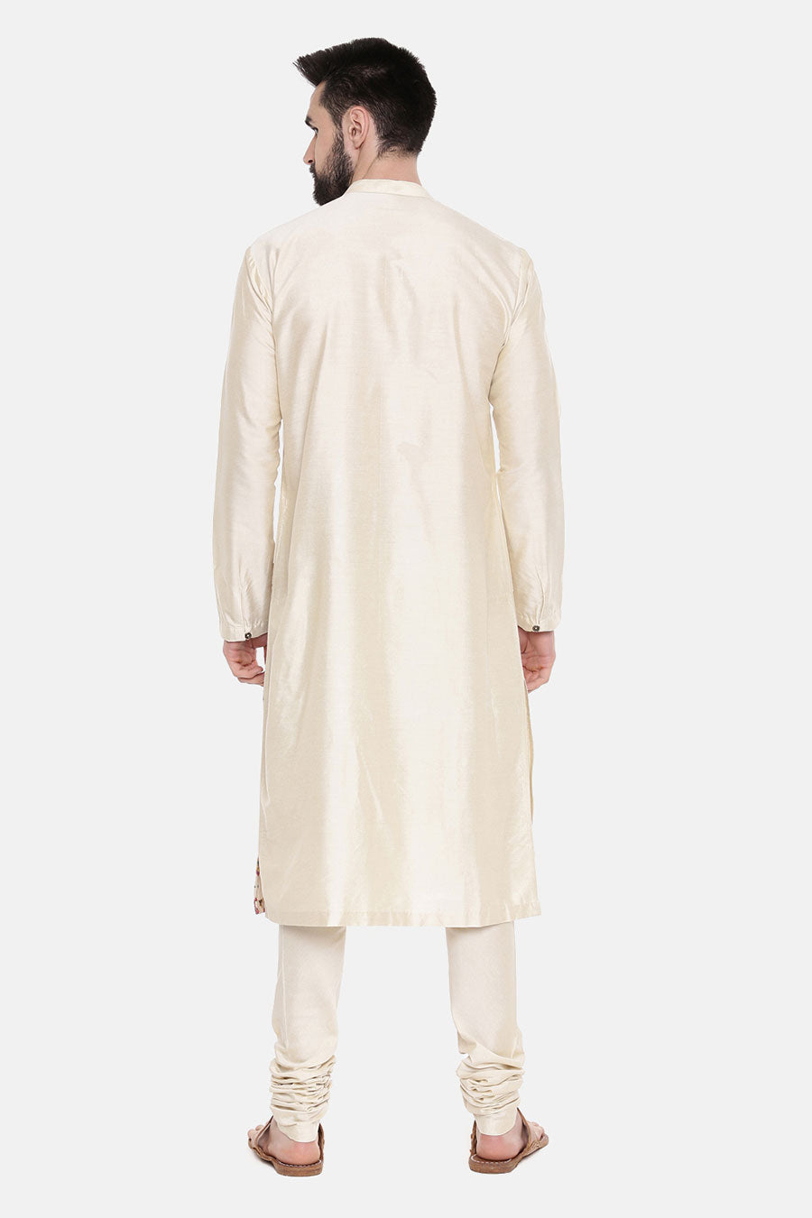 Beige Printed Panel Kurta Set