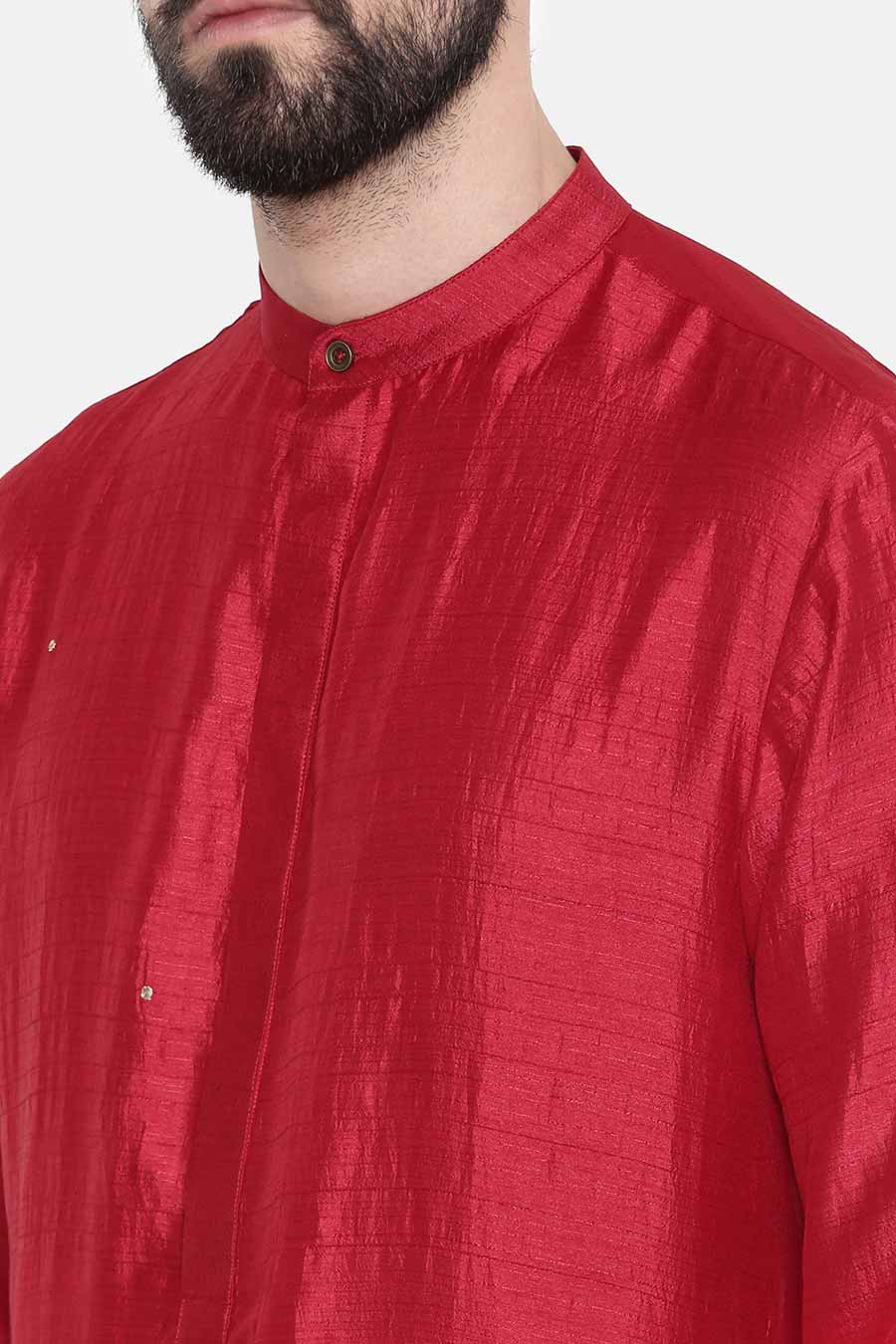 Red Embellished Kurta Set