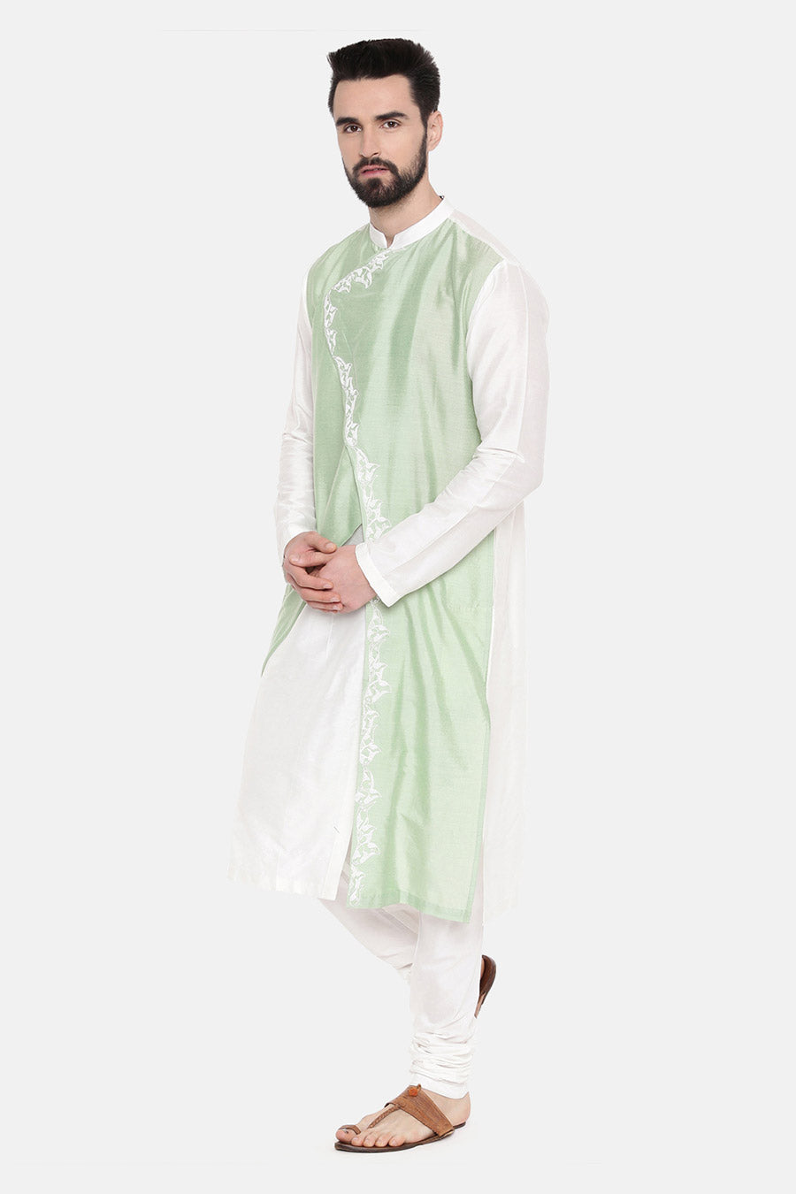 Ivory & Pastel Green Embroidered Kurta Set