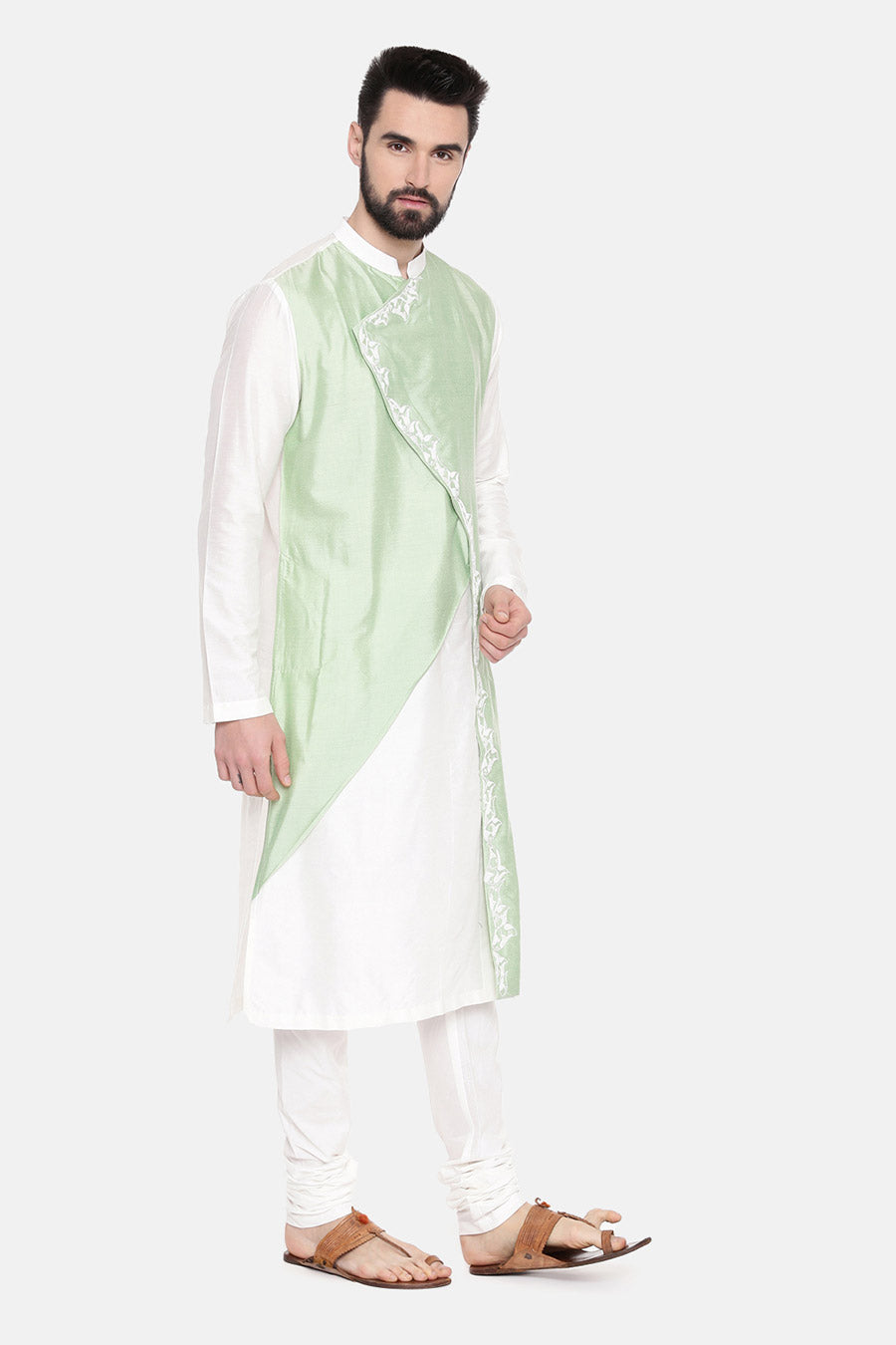 Ivory & Pastel Green Embroidered Kurta Set