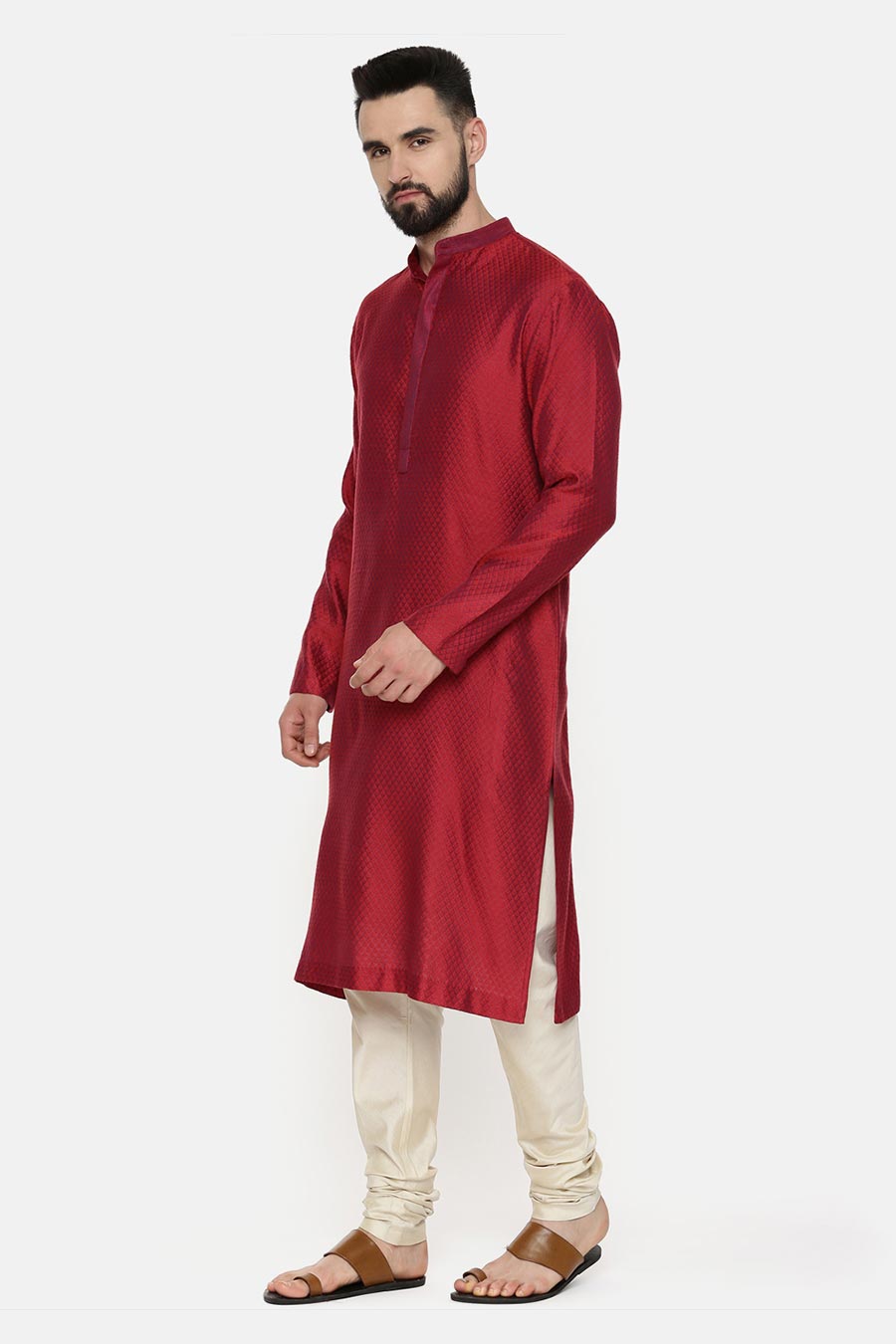 Red Jacquard Kurta Set