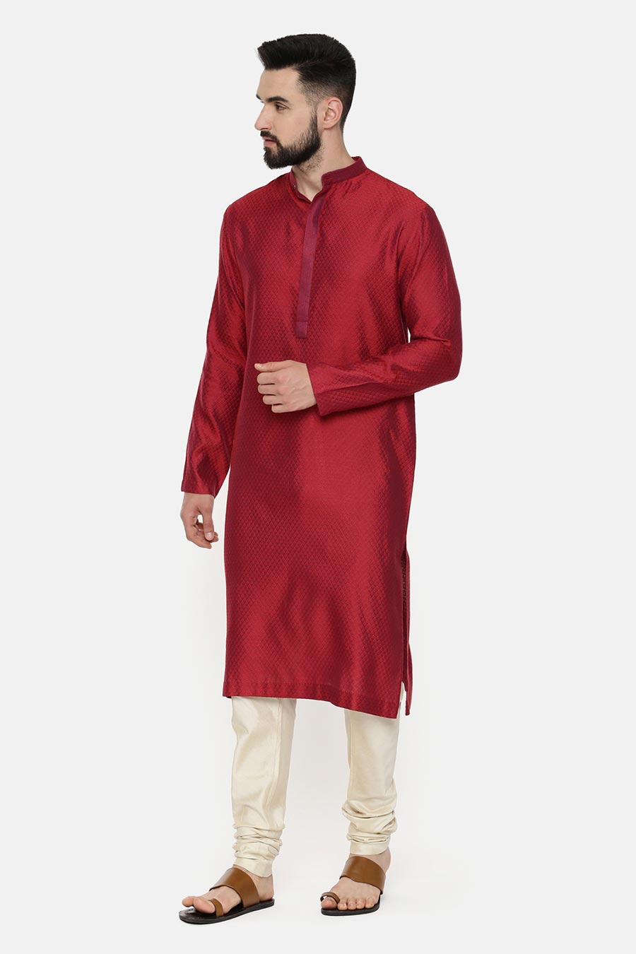 Red Jacquard Kurta Set