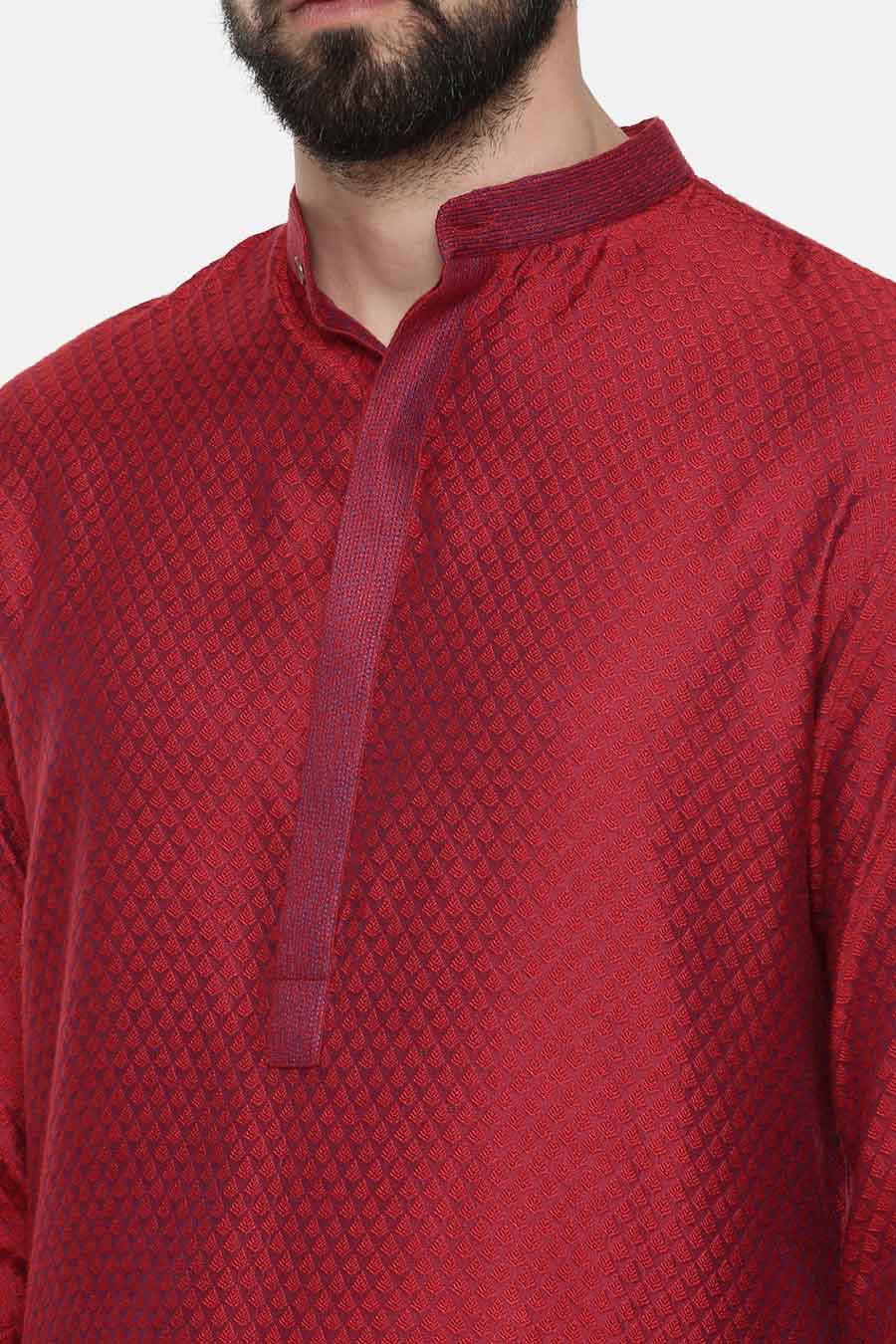 Red Jacquard Kurta Set