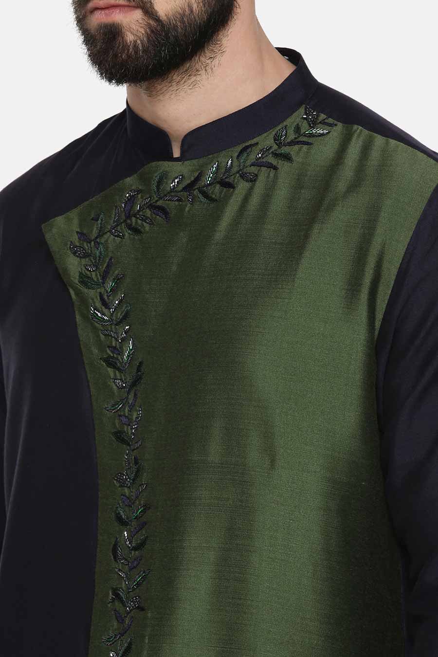 Green & Blue Embroidered Kurta Set
