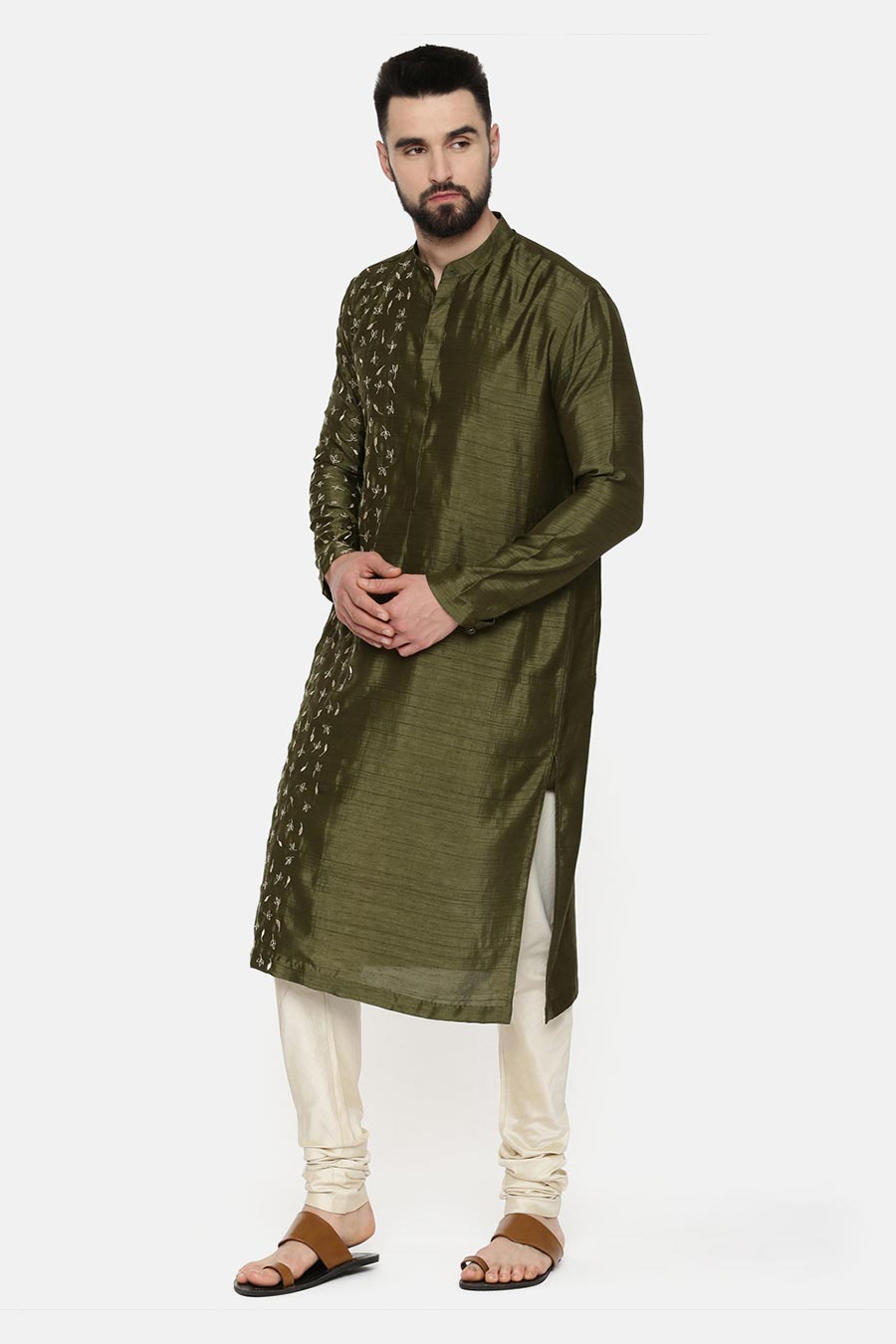 Mehandi Green Hand-Embroidered Kurta Set