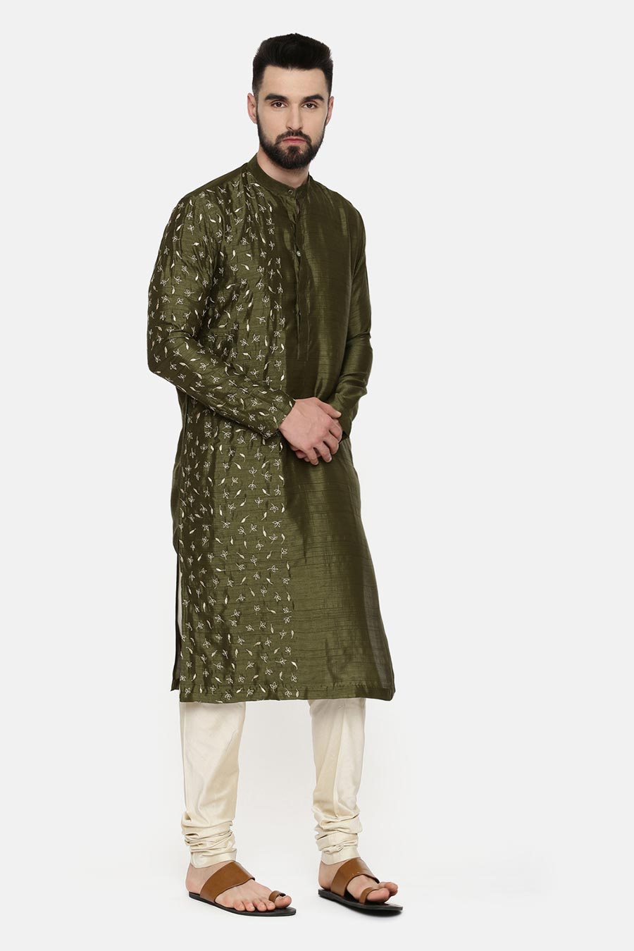 Mehandi Green Hand-Embroidered Kurta Set