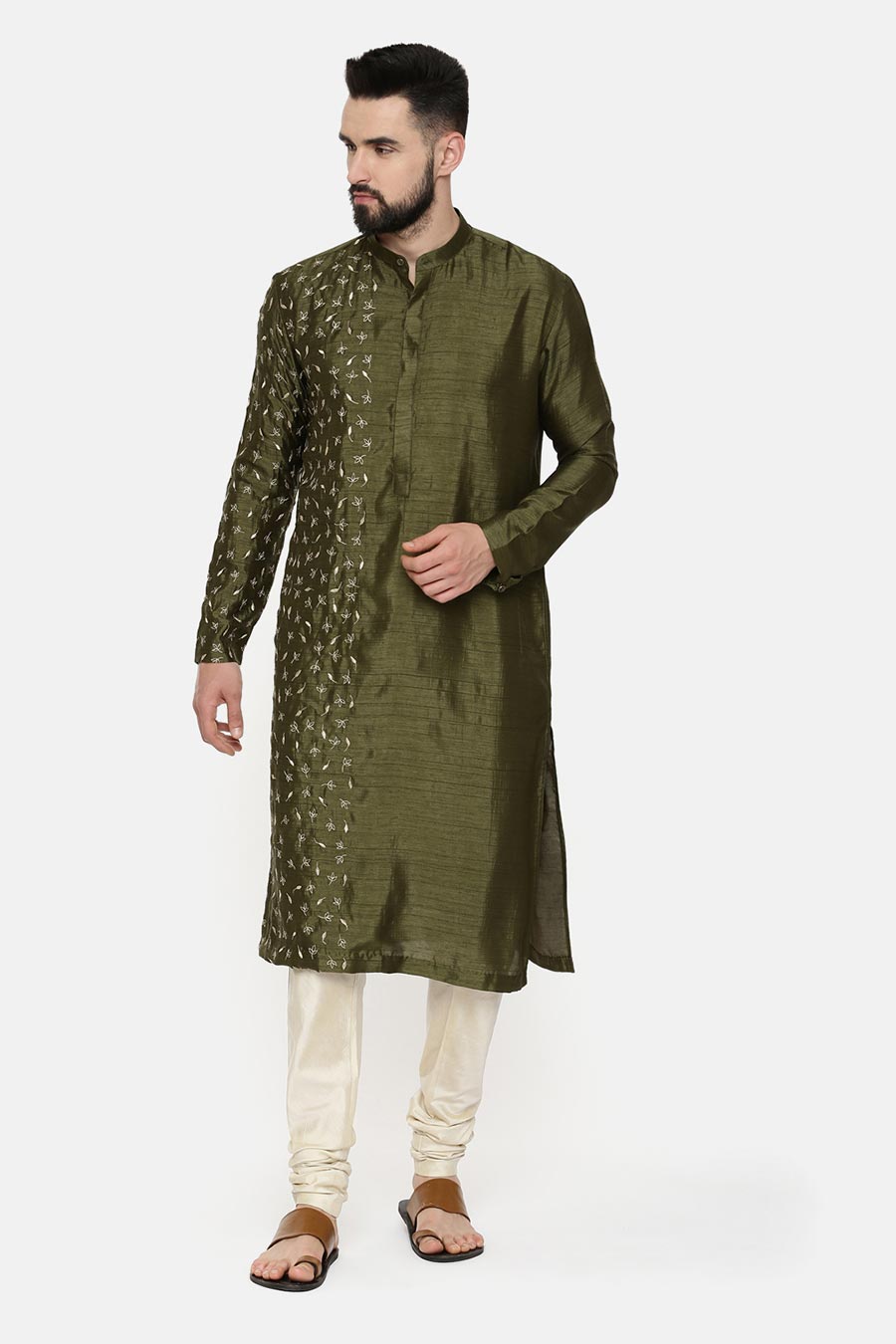 Mehandi Green Hand-Embroidered Kurta Set