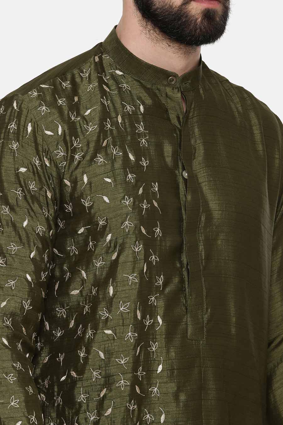 Mehandi Green Hand-Embroidered Kurta Set