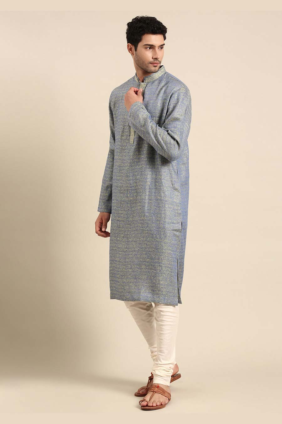Blue Jacquard Kurta Set