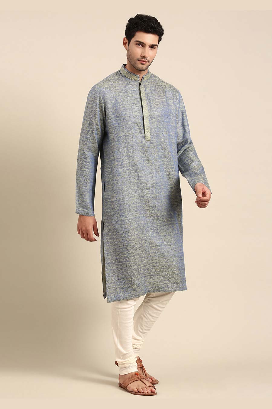 Blue Jacquard Kurta Set