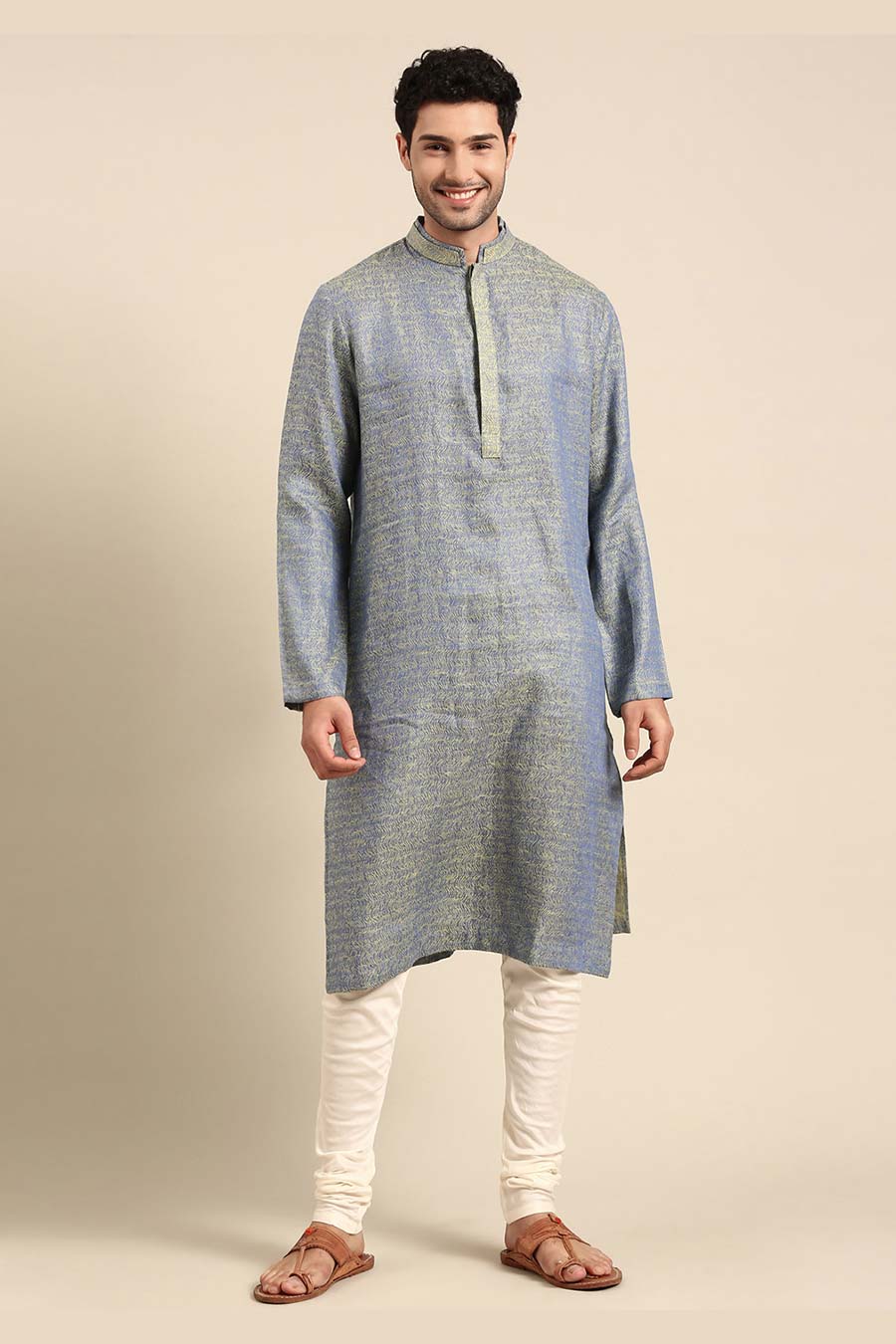 Blue Jacquard Kurta Set