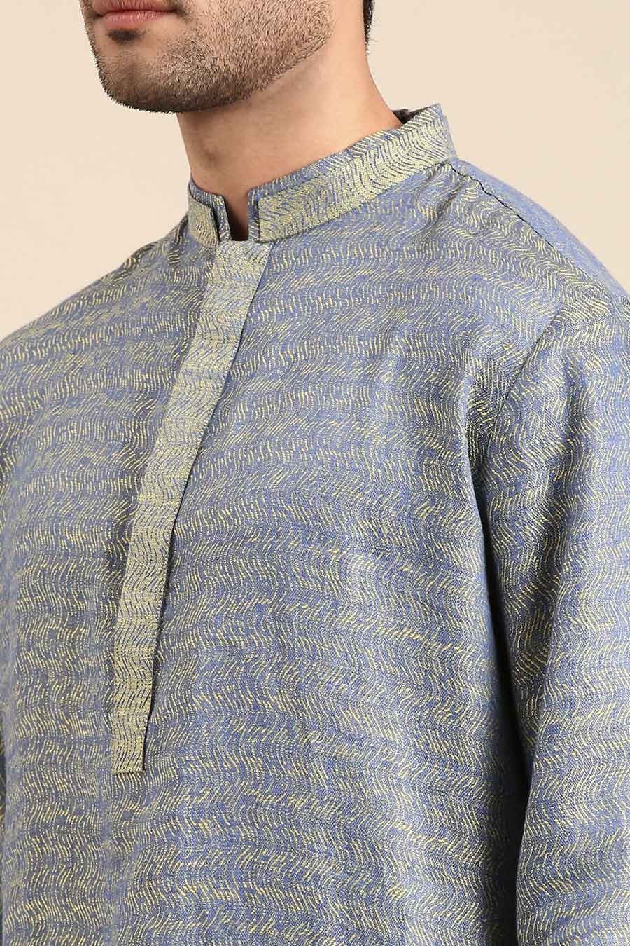Blue Jacquard Kurta Set