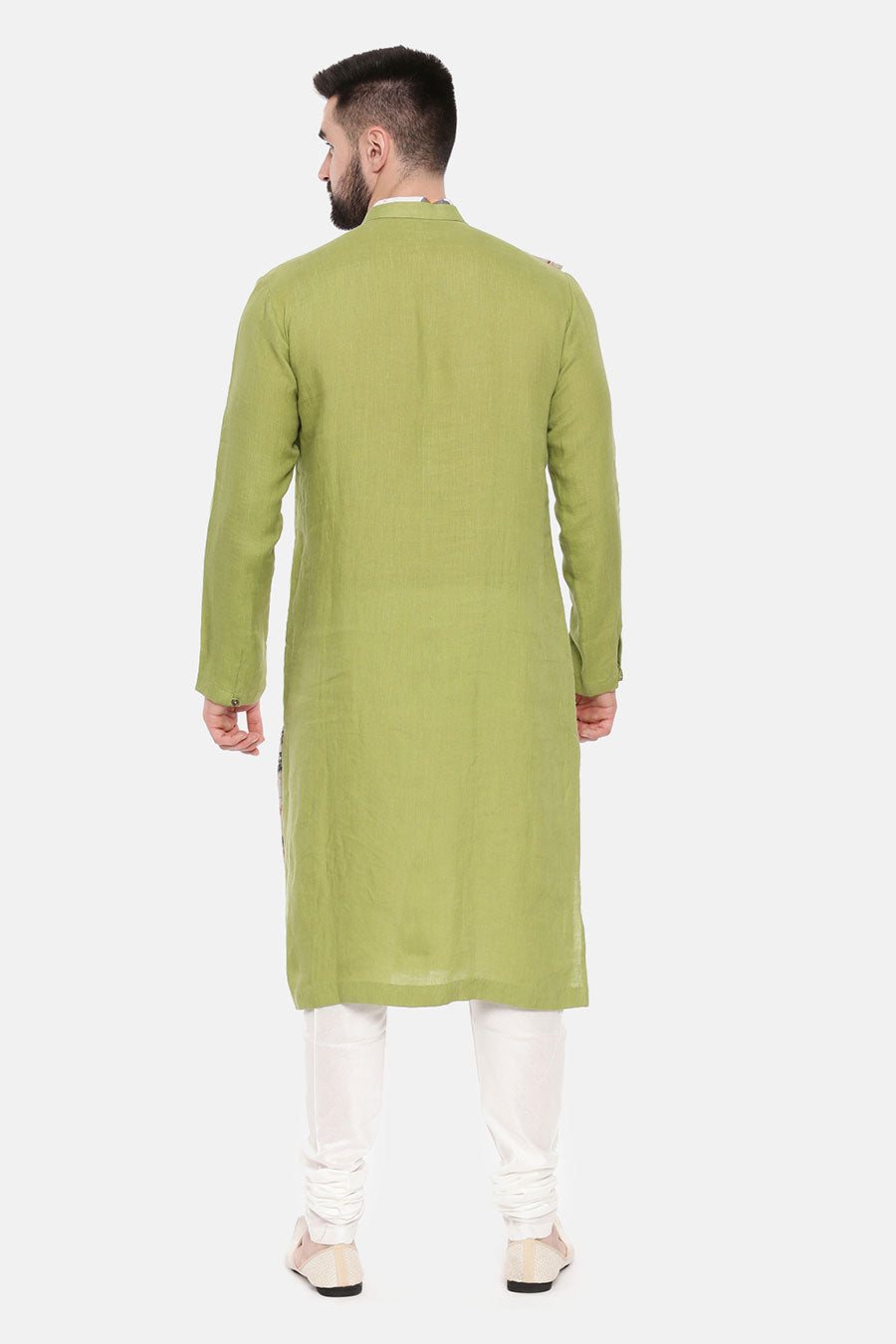 Green Printed Panel Kurta Set