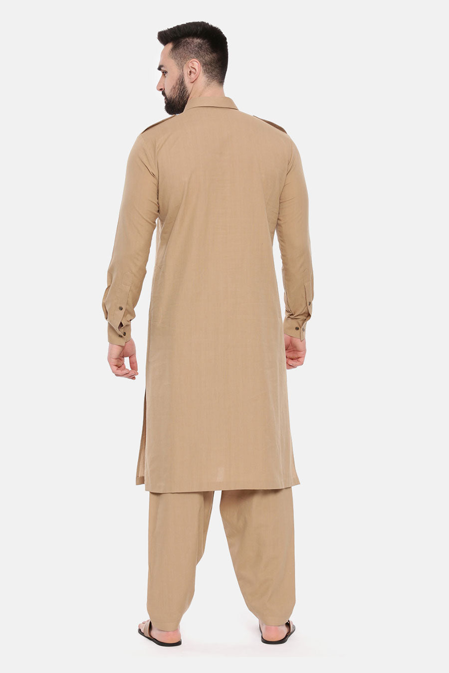 Khaki Embellished Pathani Kurta Set