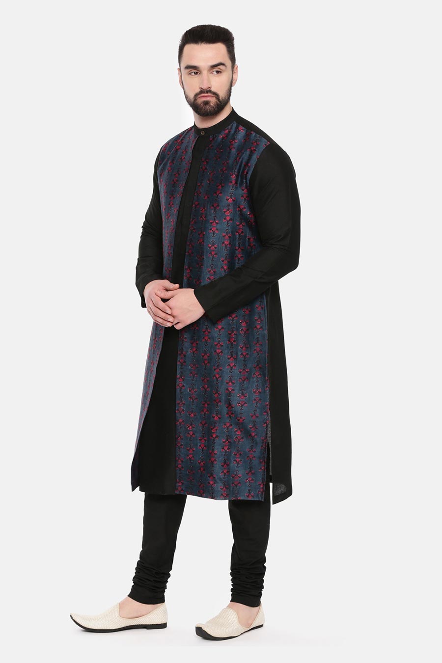 Black Printed Panel Kurta Set