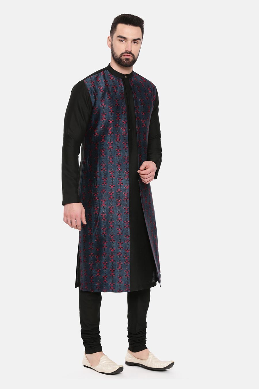 Black Printed Panel Kurta Set