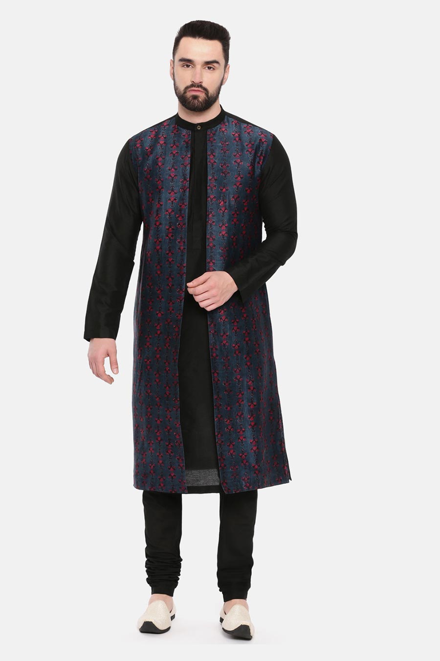 Black Printed Panel Kurta Set