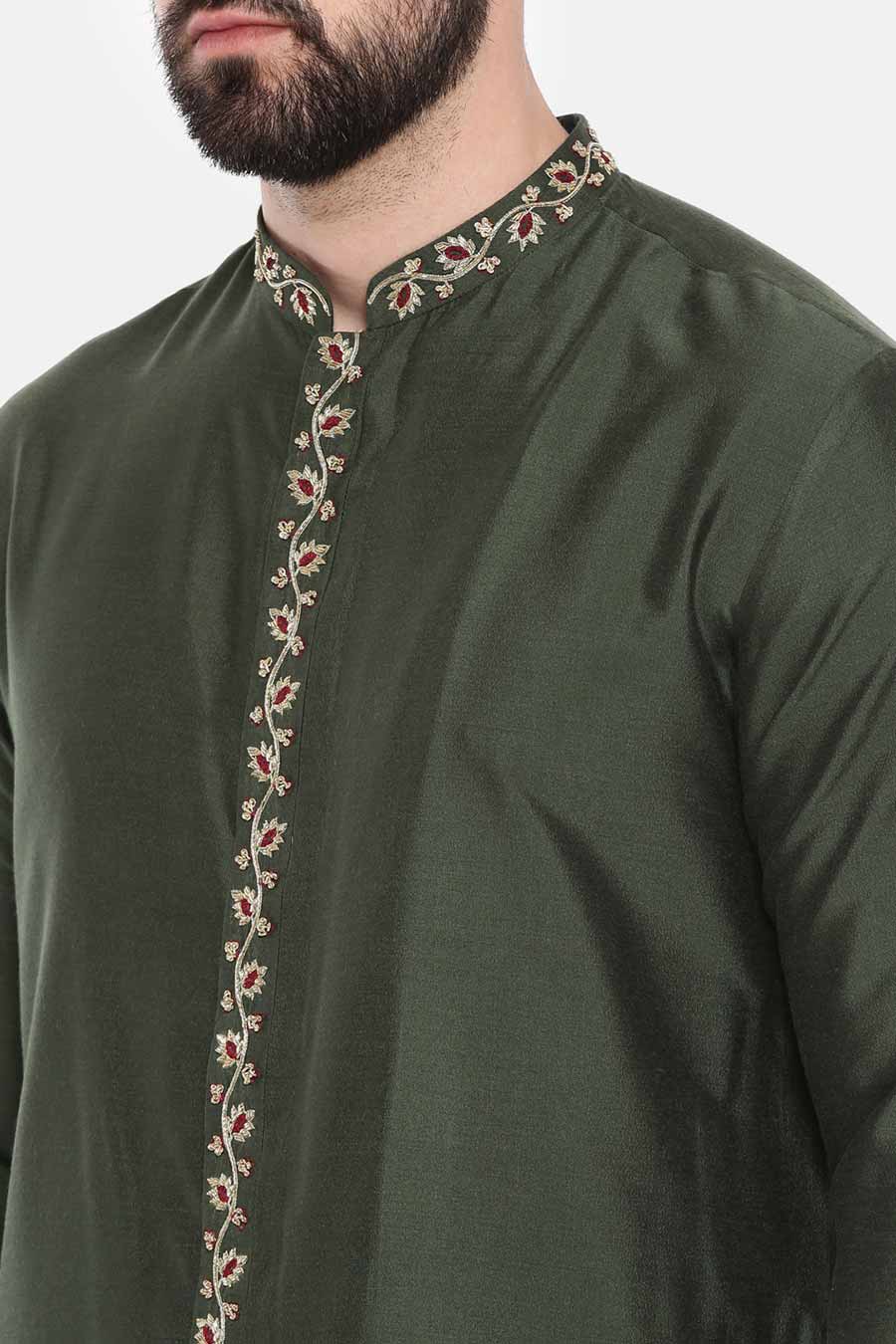 Green Embroidered Kurta Set