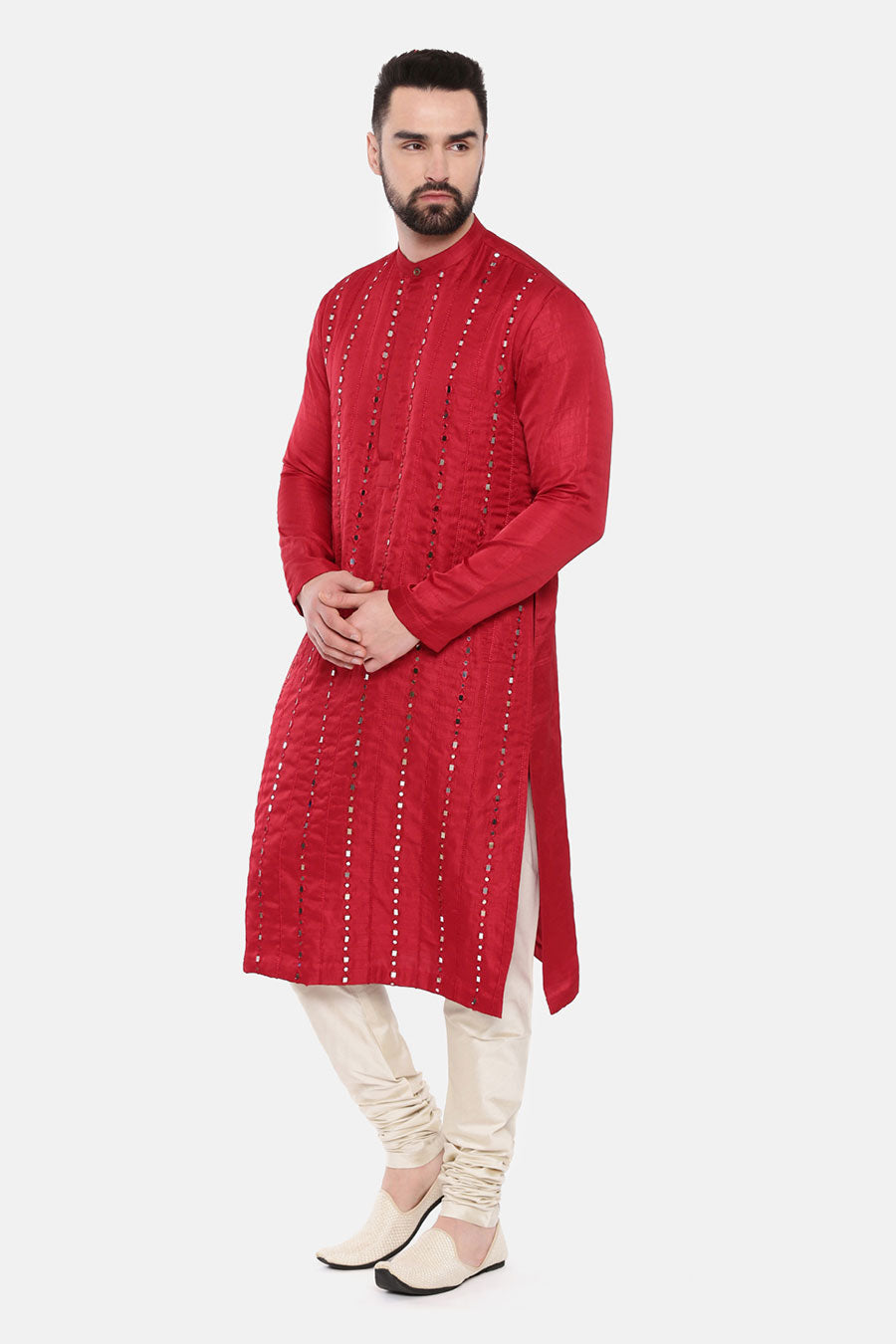 Red Mirror-Work Kurta Set