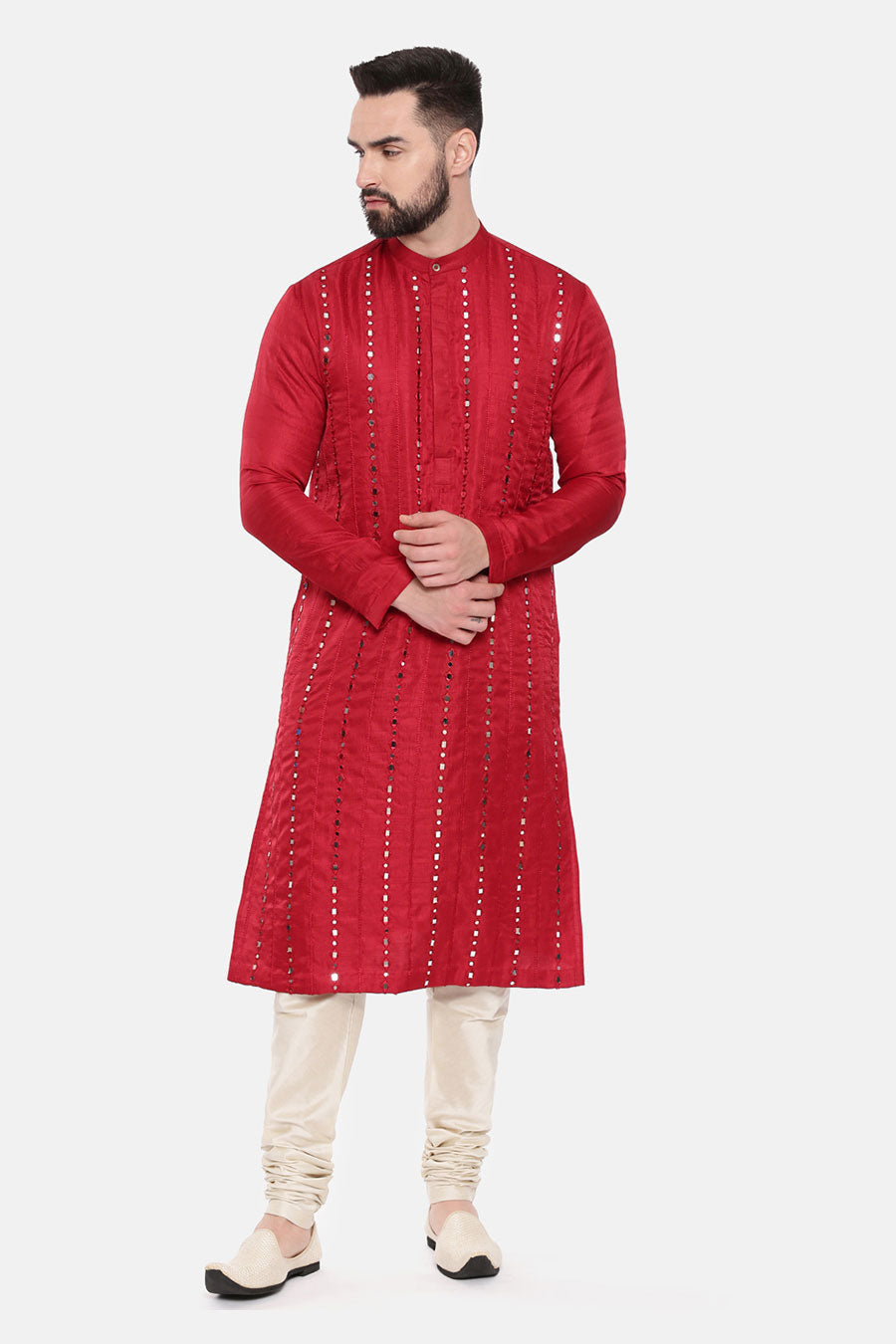Red Mirror-Work Kurta Set