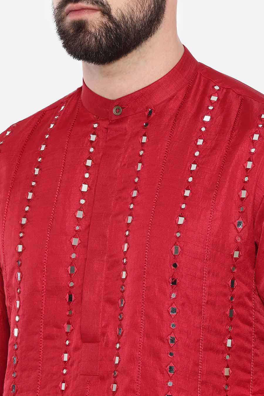 Red Mirror-Work Kurta Set