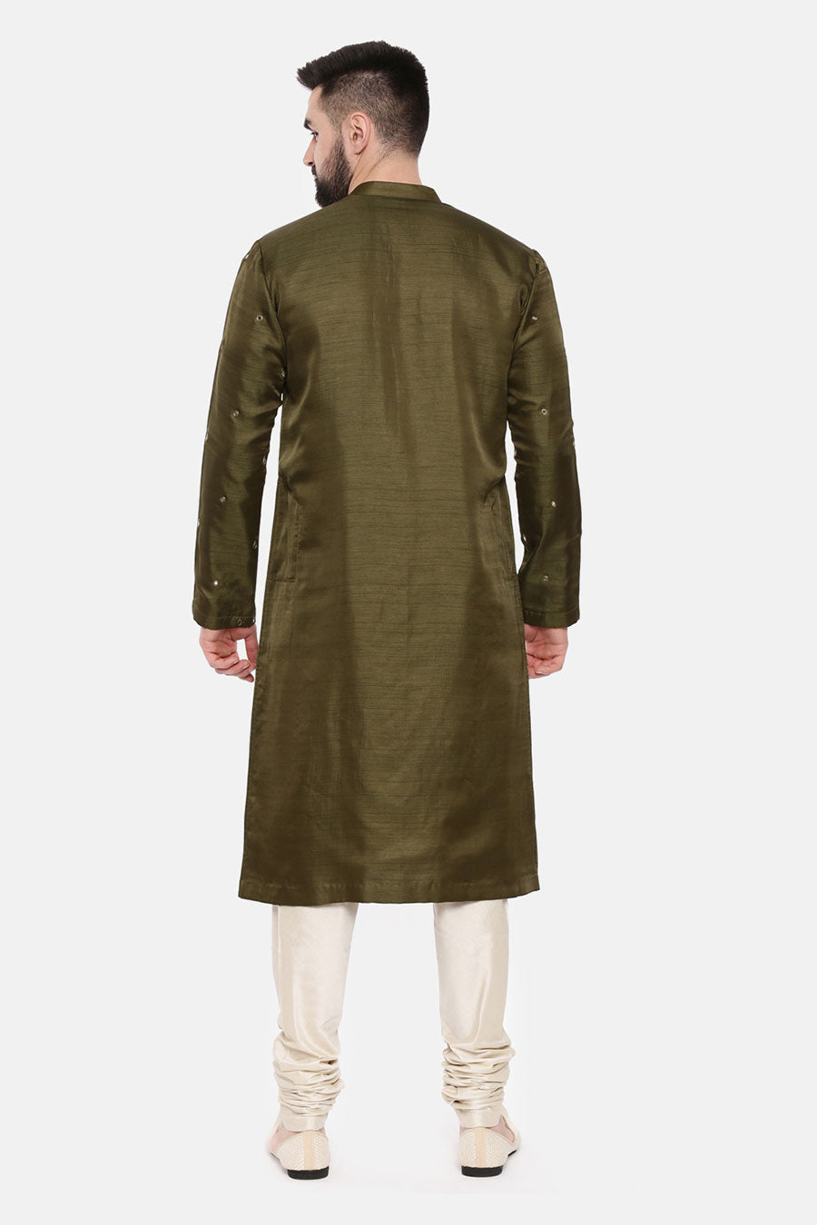 Mehandi Green Mirror-Work Kurta Set