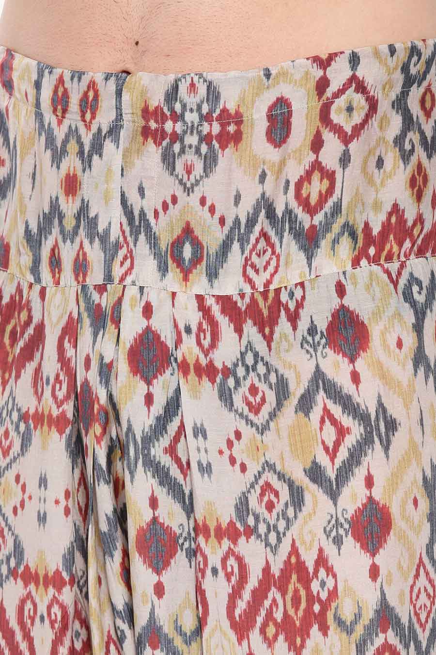 Beige Printed Pathani Kurta Set