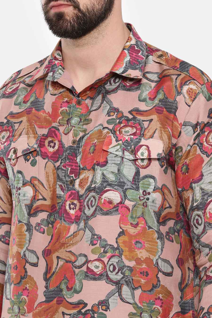 Mauve Printed Kurta Set