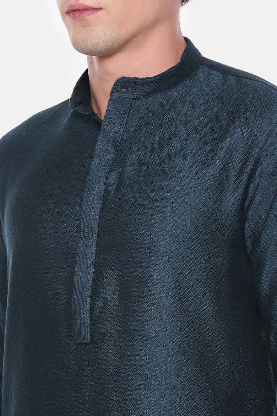 Blue Jacquard Kurta Set