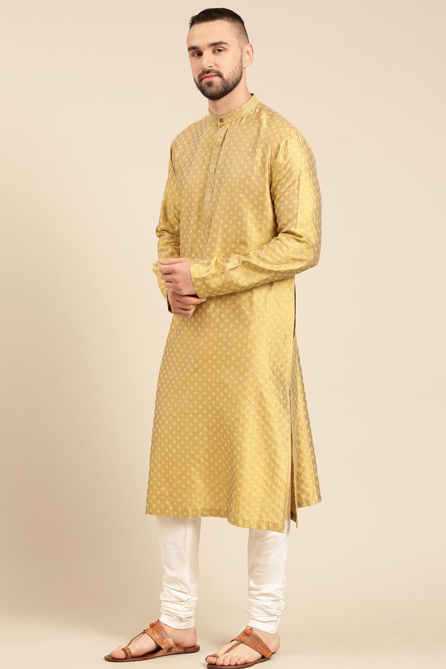 Yellow Jacquard Kurta Set