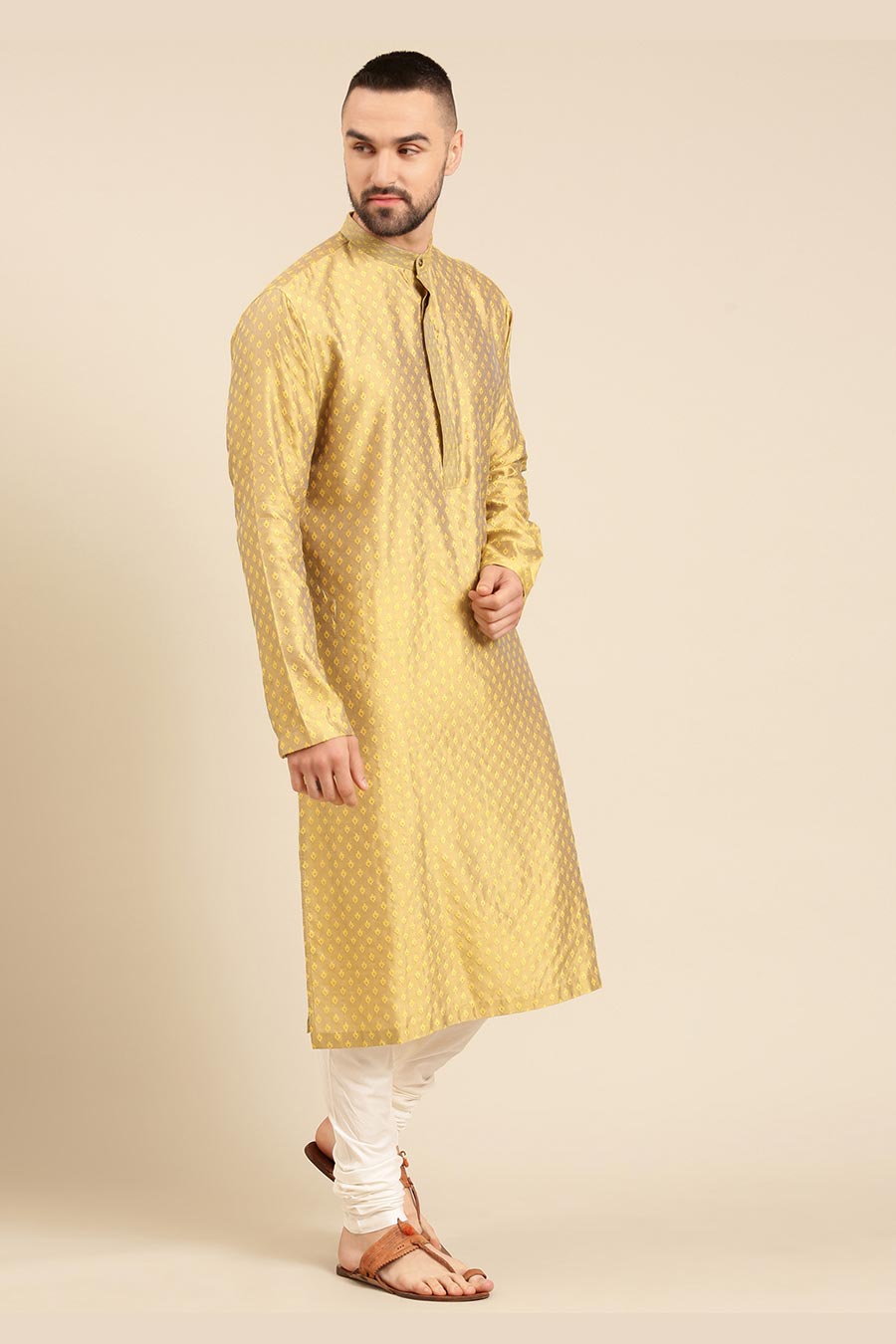 Yellow Jacquard Kurta Set