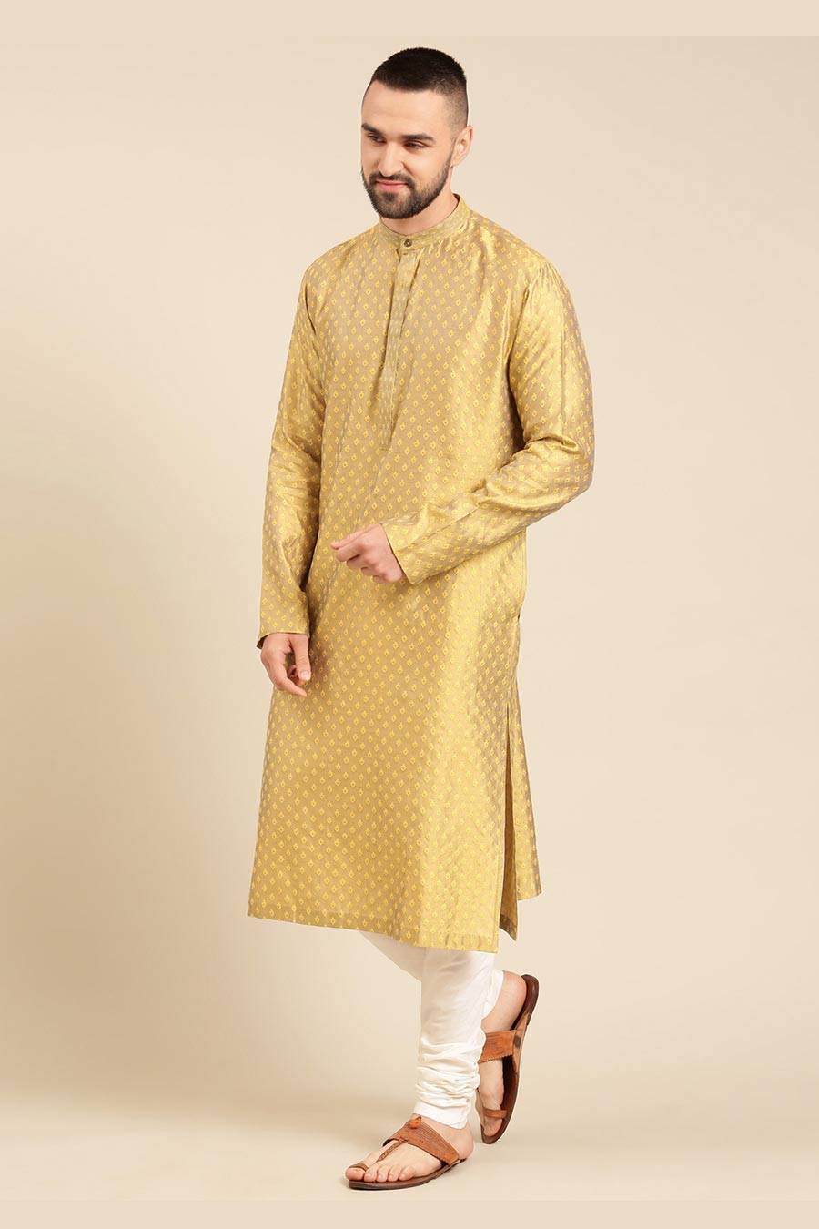 Yellow Jacquard Kurta Set