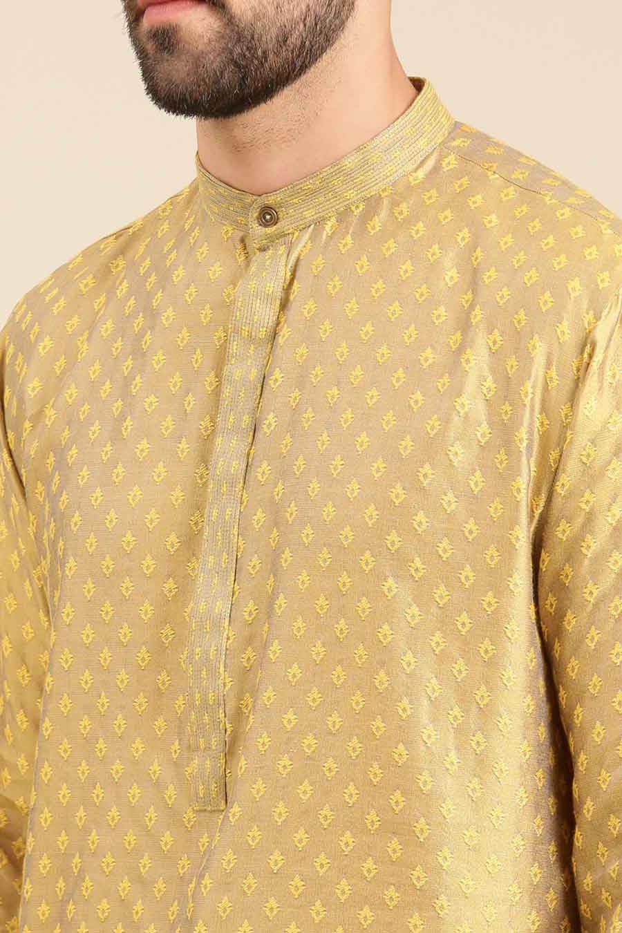 Yellow Jacquard Kurta Set